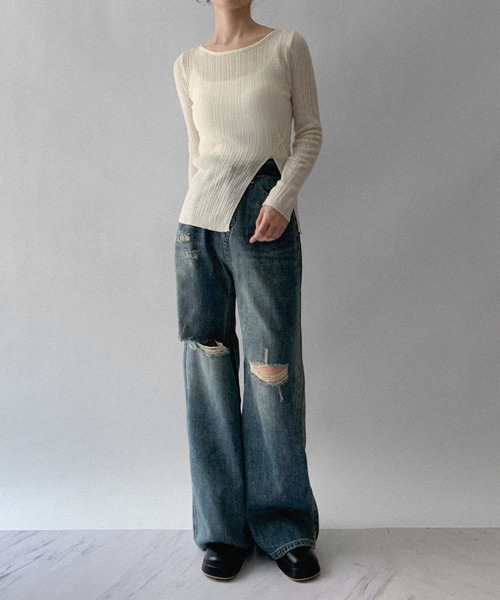 セール】【on:nue】[サイズ展開あり] クラッシュダメージデニム