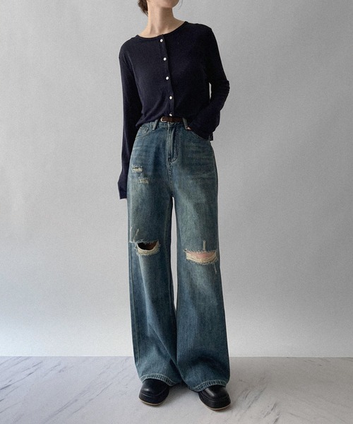 on:nue】[サイズ展開あり] クラッシュダメージデニムパンツ /2025 AW