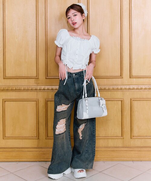 OLIVE des OLIVE(オリーブデオリーブ)の「ワイドデニムパンツ(デニムパンツ・レディース・ブルー/ブラック・MEDIUM/SMALL)」の3枚目の写真