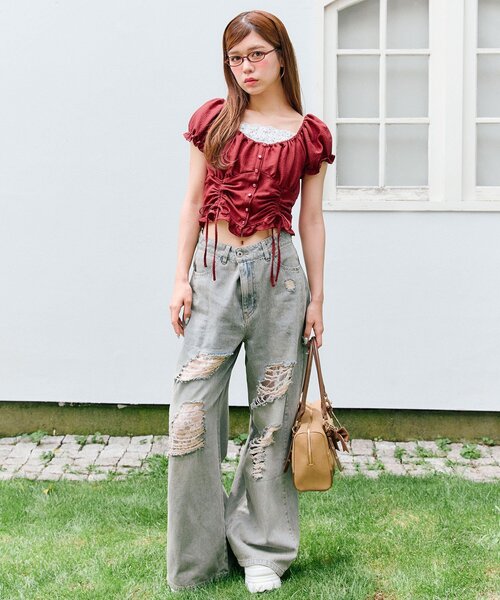 OLIVE des OLIVE(オリーブデオリーブ)の「ワイドデニムパンツ(デニムパンツ・レディース・ブルー/ブラック・MEDIUM/SMALL)」の9枚目の写真