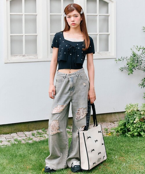 OLIVE des OLIVE(オリーブデオリーブ)の「ワイドデニムパンツ(デニムパンツ・レディース・ブルー/ブラック・MEDIUM/SMALL)」の18枚目の写真