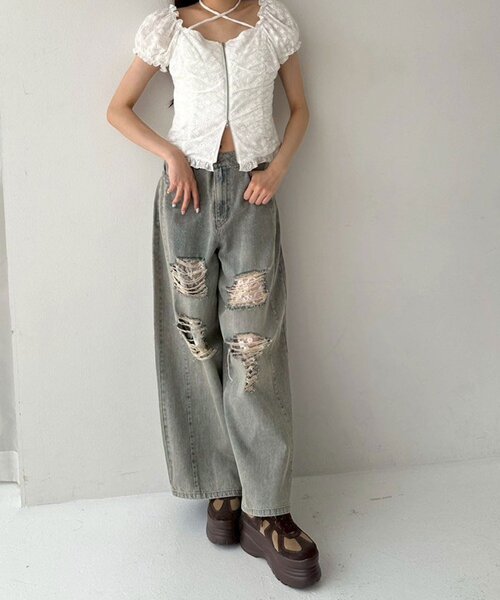 OLIVE des OLIVE(オリーブデオリーブ)の「ワイドデニムパンツ(デニムパンツ・レディース・ブルー/ブラック・MEDIUM/SMALL)」の21枚目の写真