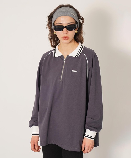 DISPATCHER NO.8(ディスパッチャーナンバーエイト)の「ハーフジップポロシャツ(Tシャツ/カットソー・レディース・ピンク/ダークグレー/ブラック・ONE SIZE)」の2枚目の写真
