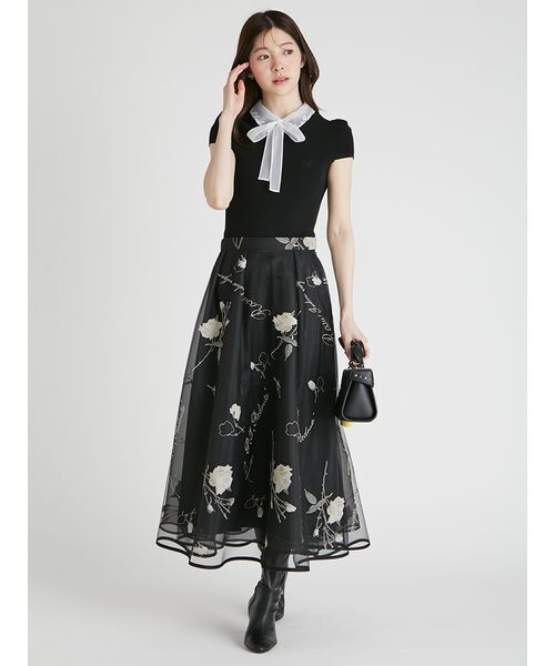 【新品】CELFORD×P.J. REDOUTE Rosa刺繍チュールスカート CELFORD×P.J. REDOUTEコラボ】 Rosa刺繍チュールスカート(SKIRT