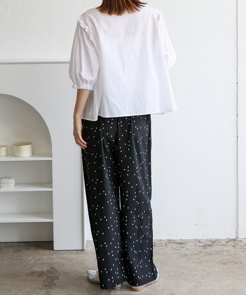 VitaFelice（ヴィータフェリーチェ）の「スムースタッチ総柄ロングパンツ（ルームウェア/パジャマ・レディース・ブルー系1/ブラック系1/グレー系1/パープル系1/ベージュ系1/ネイビー系/ホワイト系1/ホワイト系2/グレー系2/ネイビー系1・FREE）」の14枚目の写真