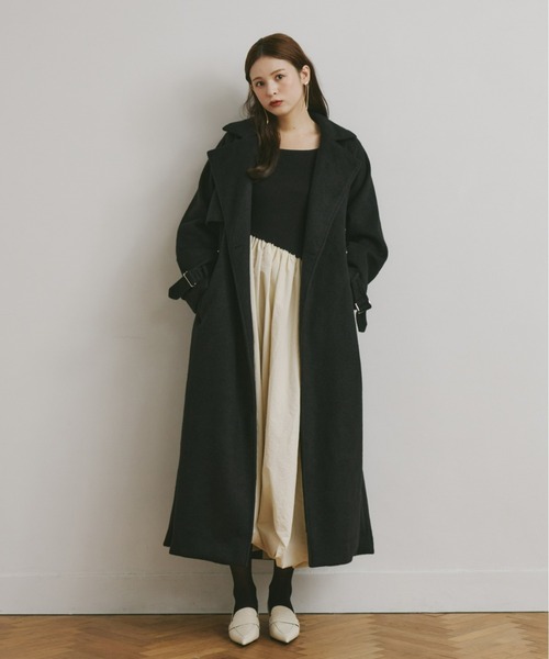 セール】ダブルシャギーロングコート（ステンカラーコート）｜Olu