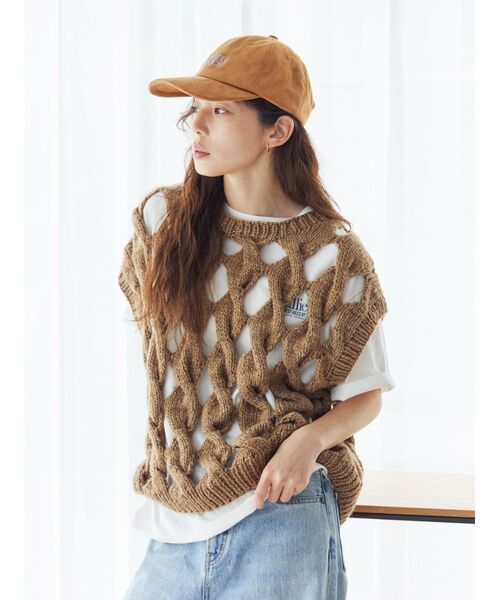 Ungrid（アングリッド）の「透かし編みデザインハンドニットベスト（ニット/セーター・レディース・オフホワイト/パープル/ブラウン・FREE）」の15枚目の写真