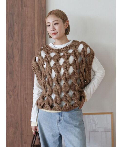 Ungrid（アングリッド）の「透かし編みデザインハンドニットベスト（ニット/セーター・レディース・オフホワイト/パープル/ブラウン・FREE）」の19枚目の写真