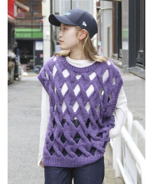 Ungrid（アングリッド）の「透かし編みデザインハンドニットベスト（ニット/セーター・レディース・オフホワイト/パープル/ブラウン・FREE）」の22枚目の写真