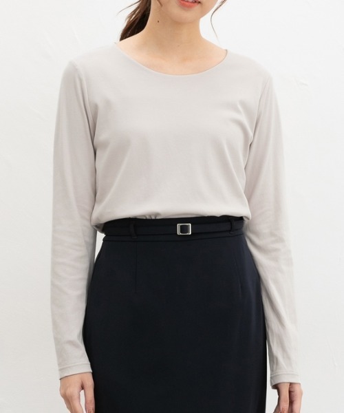 Honeys（ハニーズ）の「きれいめクルーネックＴ（Tシャツ/カットソー・レディース・ネイビー/ホワイト/グレイッシュベージュ/ブラック・3L/L/LL/M/S）」の3枚目の写真