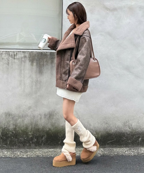 【ZOZO限定】フェイクレザーボアライダースジャケット