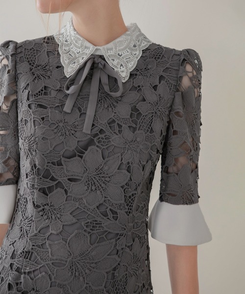 セール】【LEJA】パールカラーボウタイフラワーレースフィッシュテール