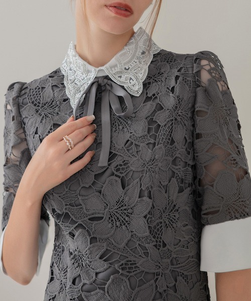 セール】【LEJA】パールカラーボウタイフラワーレースフィッシュテール