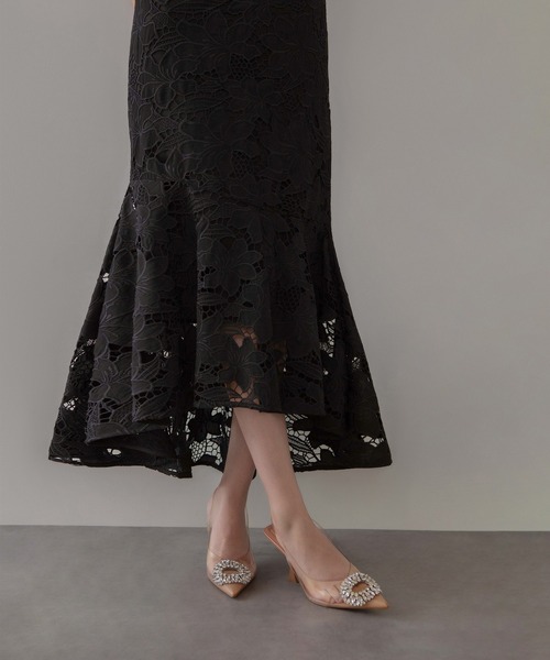 LEJA】パールカラーボウタイフラワーレースフィッシュテール