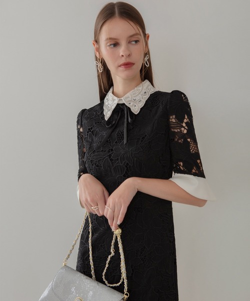 Leja（レジャ）の「【LEJA】パールカラーボウタイフラワーレースフィッシュテールワンピースドレス美脚効果結婚式 パーティードレス 成人式 二次会 同窓会 お呼ばれ オケージョン 20代 30代（ドレス・レディース・ブラック/グレー・SMALL/MEDIUM）」の14枚目の写真