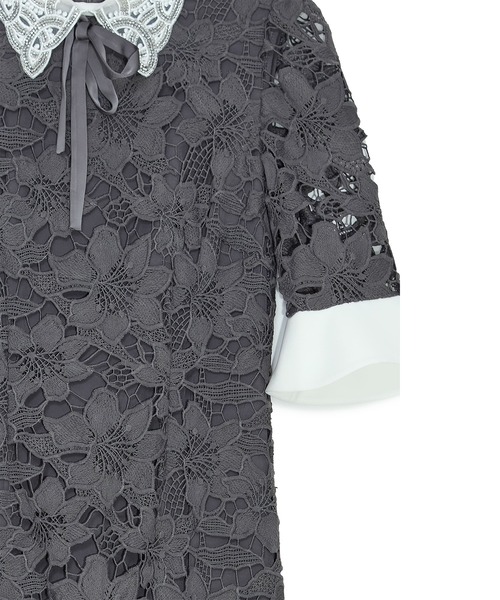 パールカラーボウタイフラワーレースフィッシュテールワンピースドレス結婚式二次会 レジャ Leja パールカラーボウタイフラワーレースフィッシュテール