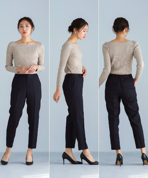 WHITE JOOLA（ホワイトジョーラ）の「【洗える・撥水・サステナブル素材】シャークスキンツイード・ストレートパンツ（スラックス・レディース・ブラウン/ネイビー・S/M/L）」の22枚目の写真