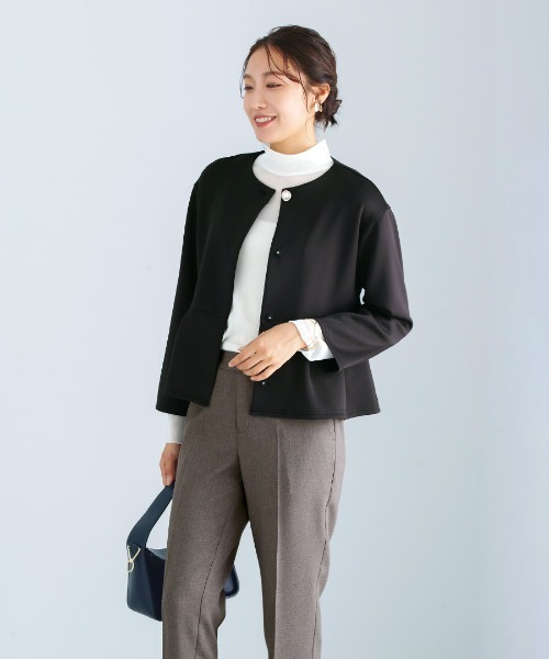 WHITE JOOLA（ホワイトジョーラ）の「【洗える・撥水・サステナブル素材】シャークスキンツイード・ストレートパンツ（スラックス・レディース・ブラウン/ネイビー・S/M/L）」の6枚目の写真