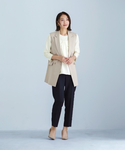 WHITE JOOLA（ホワイトジョーラ）の「【洗える・撥水・サステナブル素材】シャークスキンツイード・ストレートパンツ（スラックス・レディース・ブラウン/ネイビー・S/M/L）」の10枚目の写真