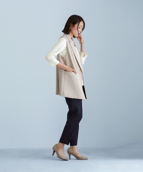 WHITE JOOLA（ホワイトジョーラ）の「【洗える・撥水・サステナブル素材】シャークスキンツイード・ストレートパンツ（スラックス・レディース・ブラウン/ネイビー・S/M/L）」の11枚目の写真