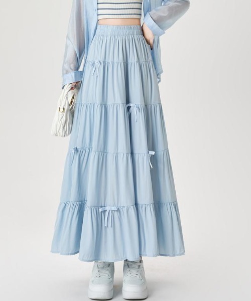 FAVORITO（ファヴォリート）の「リボンタイスカート（スカート・レディース・ブルー/ブラック/ホワイト/ピンク・M/L/XL）」の4枚目の写真