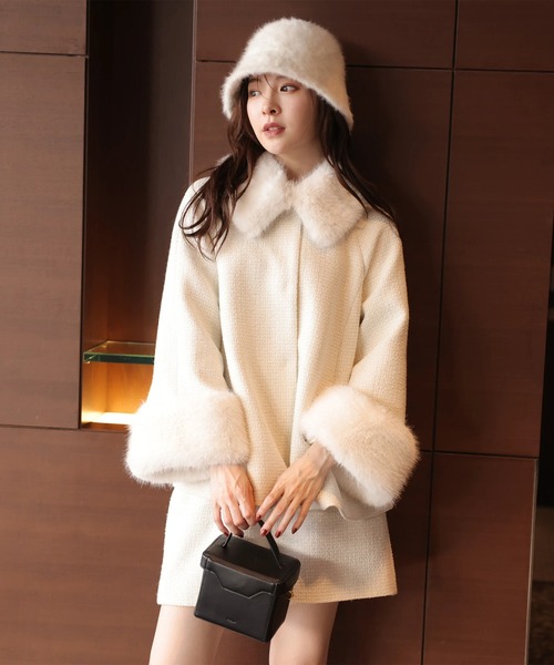 ショートコートちくわ☺︎様 ツィードファー衿ショートコート（その他アウター）｜Rirandture（リ