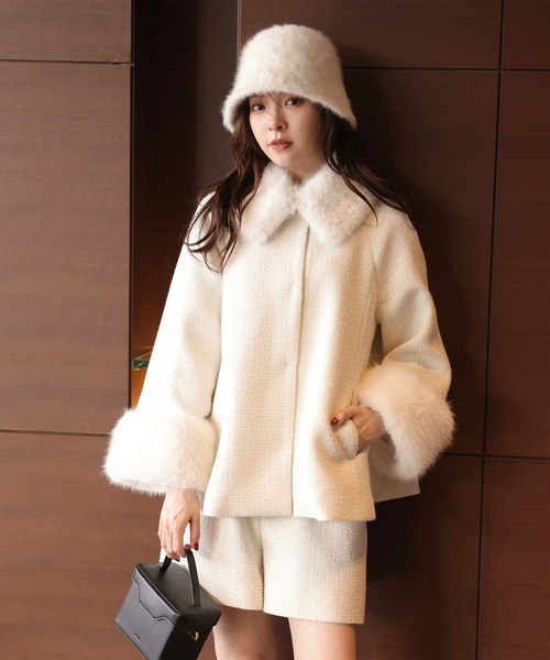 ツィードファー衿ショートコート（その他アウター）｜Rirandture