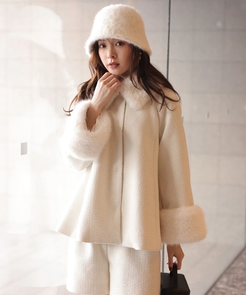 ツィードファー衿ショートコート（その他アウター）｜Rirandture（リ