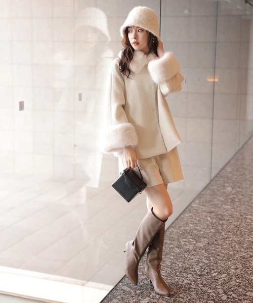 リランドチュール ツイードファーコート ジャケット新品未使用 ツィードファー衿ショートコート（その他アウター）｜Rirandture