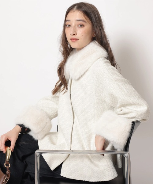ツィードファー衿ショートコート（その他アウター）｜Rirandture