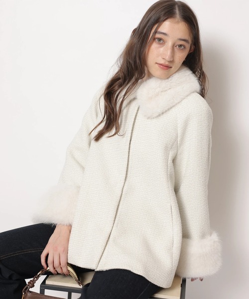 ツィードファー衿ショートコート（その他アウター）｜Rirandture
