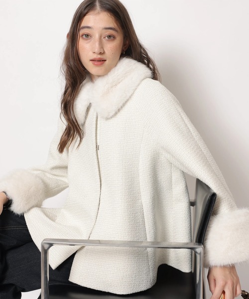 ツィードファー衿ショートコート（その他アウター）｜Rirandture