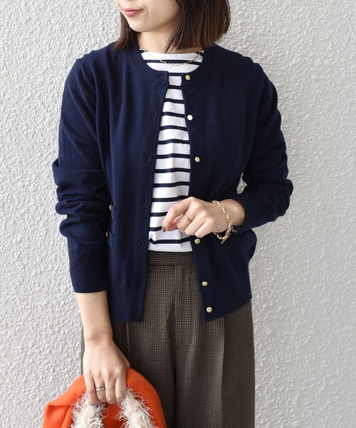 SHIPS Colors:〈手洗い可能〉14ゲージ クルーネック カーディガン