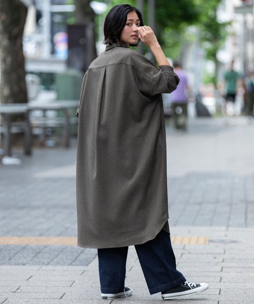 Munich（ミューニック）の「メランジツイルワイドシャツワンピース（シャツワンピース・レディース・ブラウン/ブラック/チャコールグレー・FREE）」の6枚目の写真