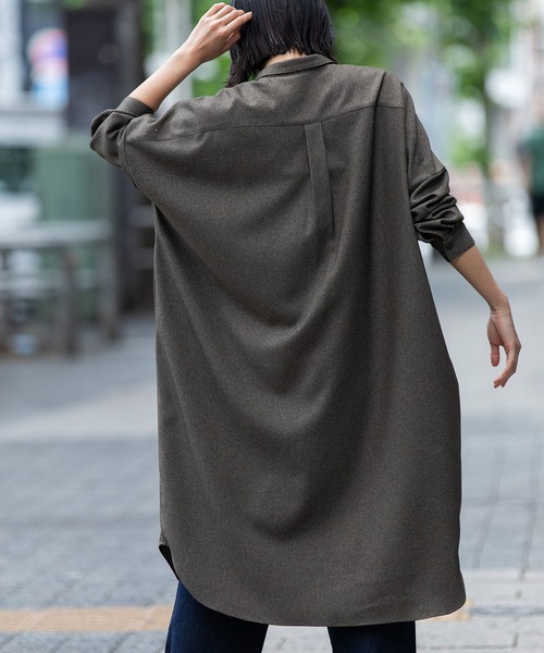 Munich メランジツイルワイドシャツワンピース セール】メランジツイルワイドシャツワンピース（シャツワンピース