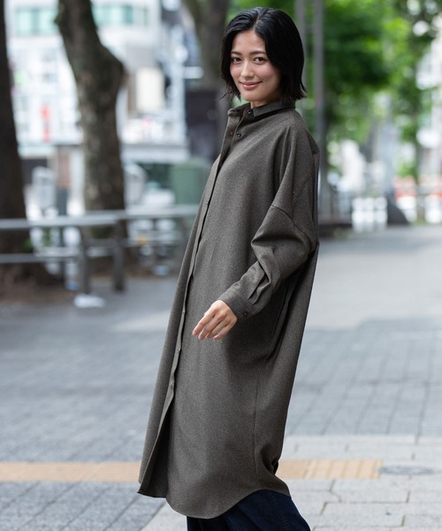 Munich（ミューニック）の「メランジツイルワイドシャツワンピース（シャツワンピース・レディース・ブラウン/ブラック/チャコールグレー・FREE）」の8枚目の写真