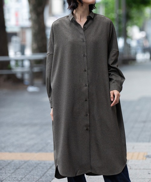 Munich（ミューニック）の「メランジツイルワイドシャツワンピース（シャツワンピース・レディース・ブラウン/ブラック/チャコールグレー・FREE）」の9枚目の写真