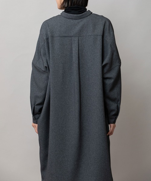 Munich メランジツイルワイドシャツワンピース セール】メランジツイルワイドシャツワンピース（シャツワンピース