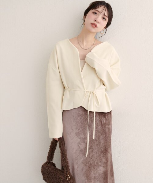 2/28迄の出品　エフロレッセンス/EFFLORESCENCE ニットジャケット WEB限定】〈osono〉ウエストベルト付ニットジャケット（カーディガン