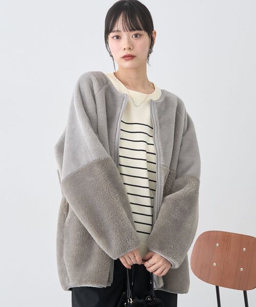 2WAY/2025AW】ノーカラーフェイクムートンコート（ムートンコート