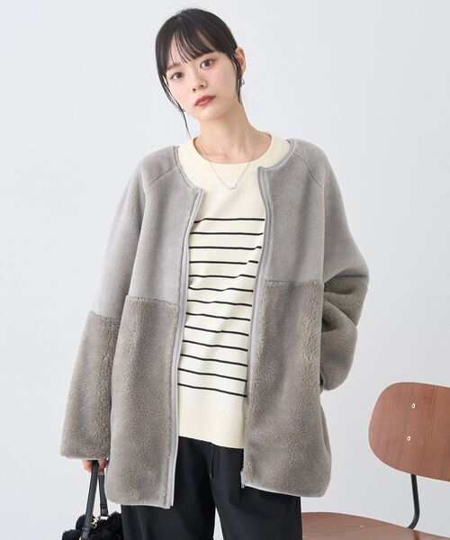 セール】【2WAY/2025AW】ノーカラーフェイクムートンコート（ムートン