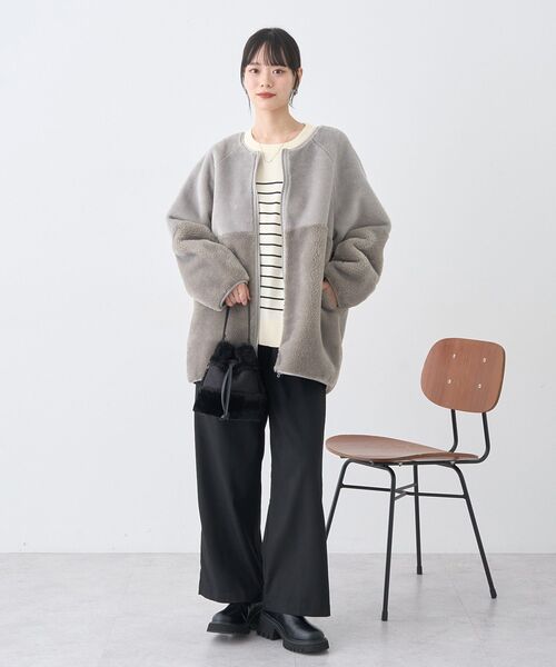 セール】【2WAY/2025AW】ノーカラーフェイクムートンコート（ムートン