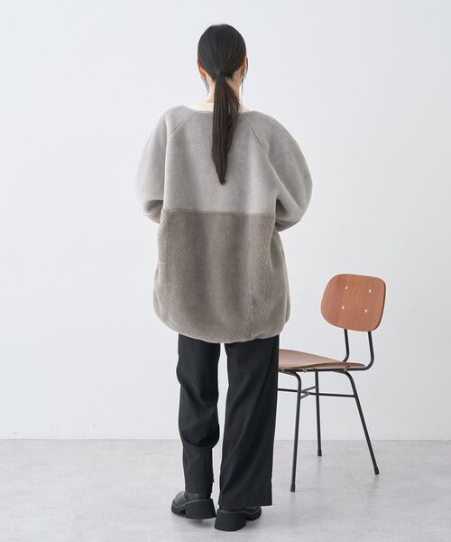 2WAY/2025AW】ノーカラーフェイクムートンコート（ムートンコート