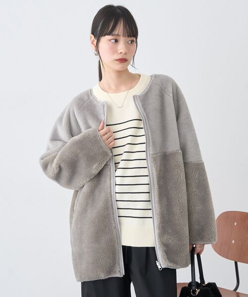 セール】【2WAY/2025AW】ノーカラーフェイクムートンコート（ムートン