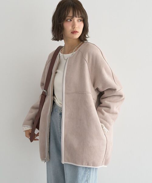 セール】【2WAY/2025AW】ノーカラーフェイクムートンコート（ムートン