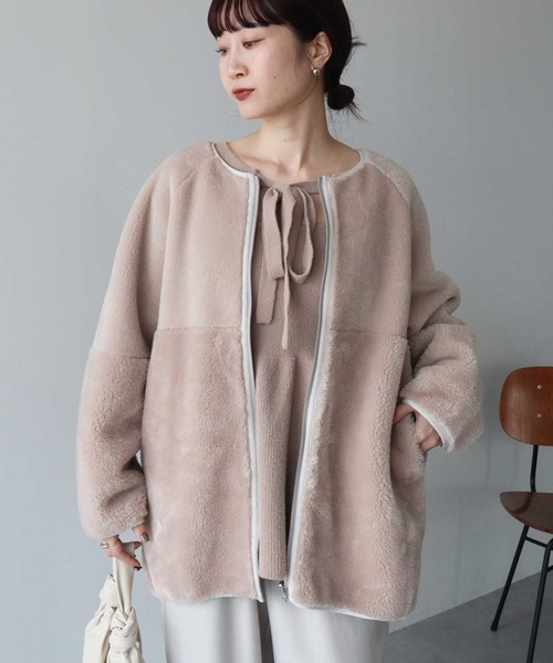 セール】【2WAY/2025AW】ノーカラーフェイクムートンコート（ムートン