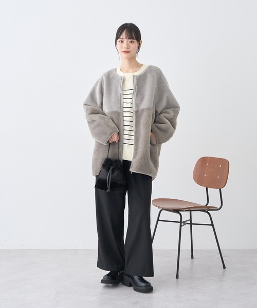 セール】【2WAY/2025AW】ノーカラーフェイクムートンコート（ムートン