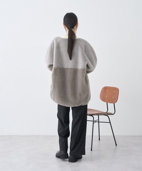 2WAY/2025AW】ノーカラーフェイクムートンコート（ムートンコート