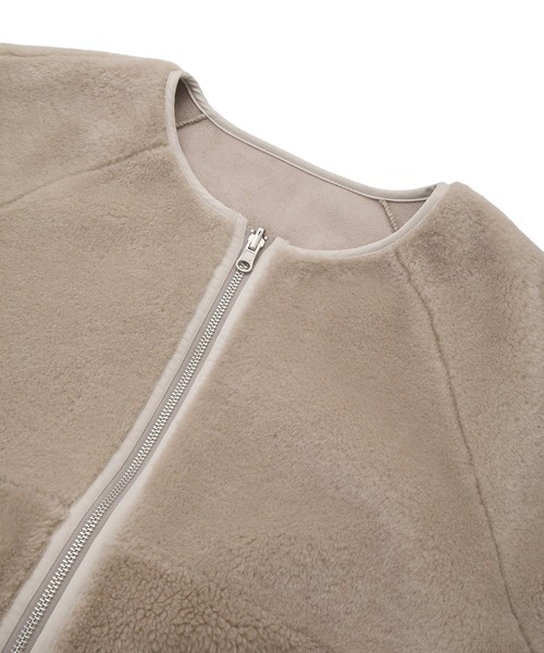 earth music&ecology（アースミュージックアンドエコロジー）の「【2WAY/2025AW】ノーカラーフェイクムートンコート（ムートンコート・レディース・カーキ/ピンクベージュ・FREE）」の18枚目の写真