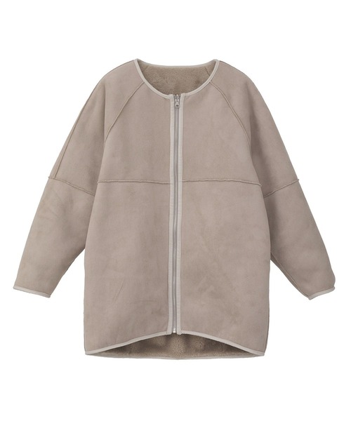 earth music&ecology（アースミュージックアンドエコロジー）の「【2WAY/2025AW】ノーカラーフェイクムートンコート（ムートンコート・レディース・カーキ/ピンクベージュ・FREE）」の15枚目の写真